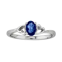 Womens Lab Created Blue Sapphire Sterling Silver Heart Oval Solitaire Cocktail Ring