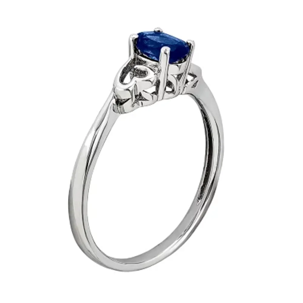 Womens Lab Created Blue Sapphire Sterling Silver Heart Oval Solitaire Cocktail Ring