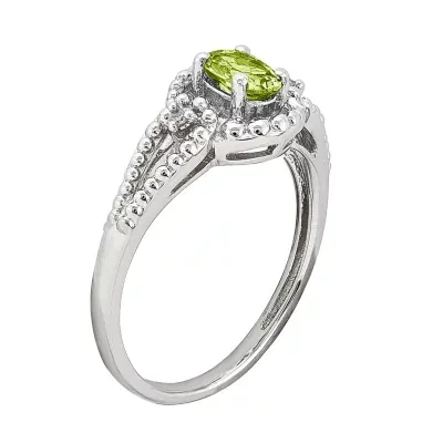Womens Diamond Accent Genuine Green Peridot Sterling Silver Halo Cocktail Ring