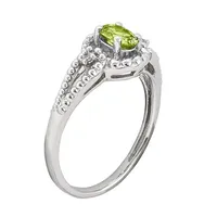 Womens Diamond Accent Genuine Green Peridot Sterling Silver Oval Halo Cocktail Ring