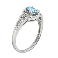 Womens Diamond Accent Genuine Blue Topaz Sterling Silver Oval Halo Cocktail Ring