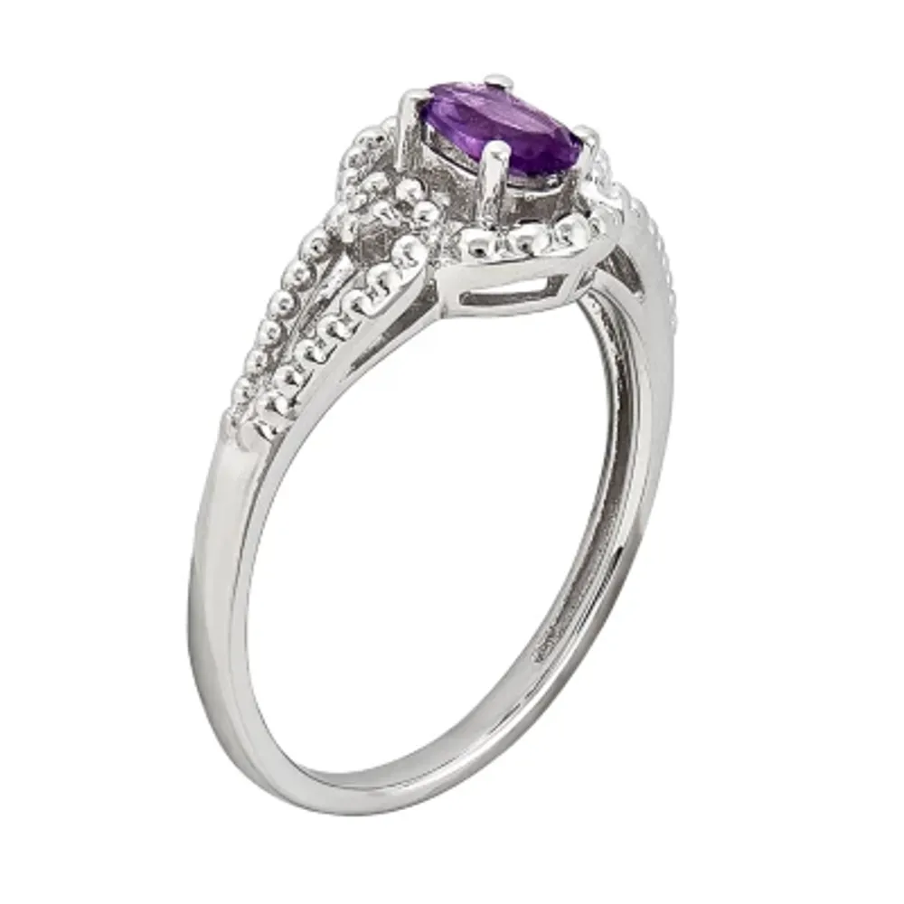 Womens Diamond Accent Genuine Purple Amethyst Sterling Silver Oval Halo Cocktail Ring