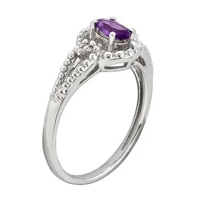 Womens Diamond Accent Genuine Purple Amethyst Sterling Silver Halo Cocktail Ring