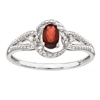 Womens Diamond Accent Genuine Red Garnet Sterling Silver Halo Cocktail Ring