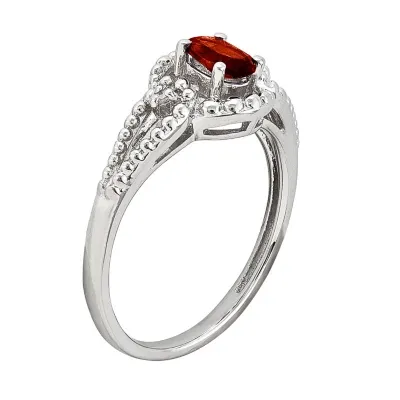 Womens Diamond Accent Genuine Red Garnet Sterling Silver Halo Cocktail Ring