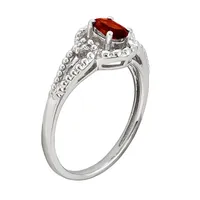 Womens Diamond Accent Genuine Red Garnet Sterling Silver Oval Halo Cocktail Ring