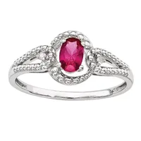 Womens Lab-Created Red Ruby and Diamond Accent Ring Sterling Silver