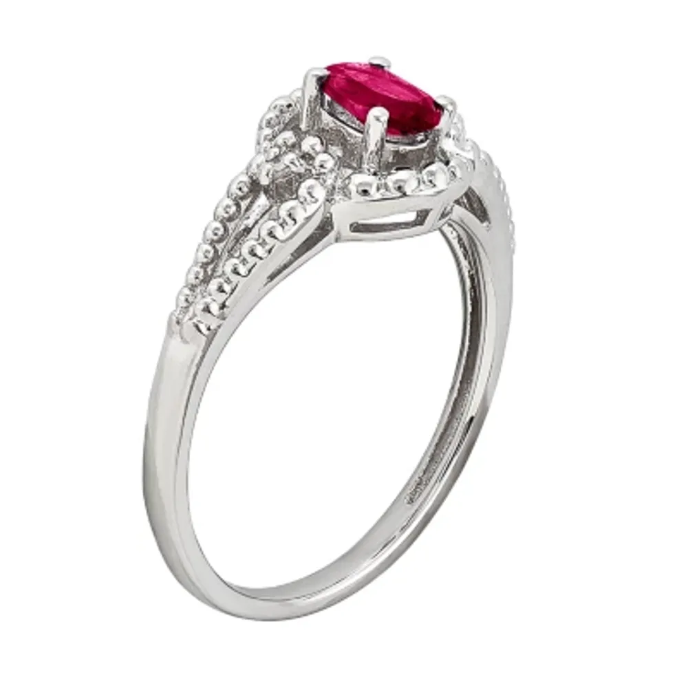 Womens Lab-Created Red Ruby and Diamond Accent Ring Sterling Silver