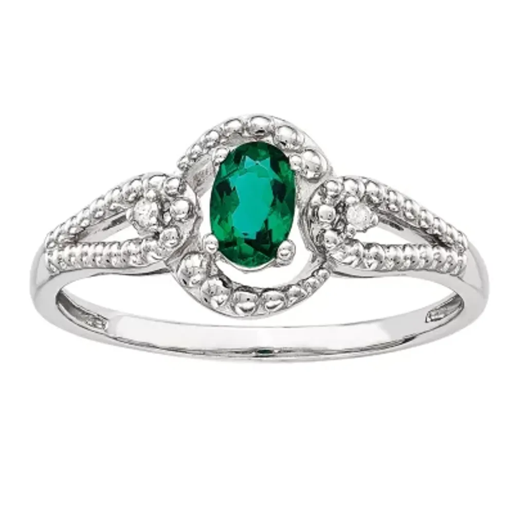 Womens Diamond Accent Lab Created Emerald Sterling Silver Halo Ring