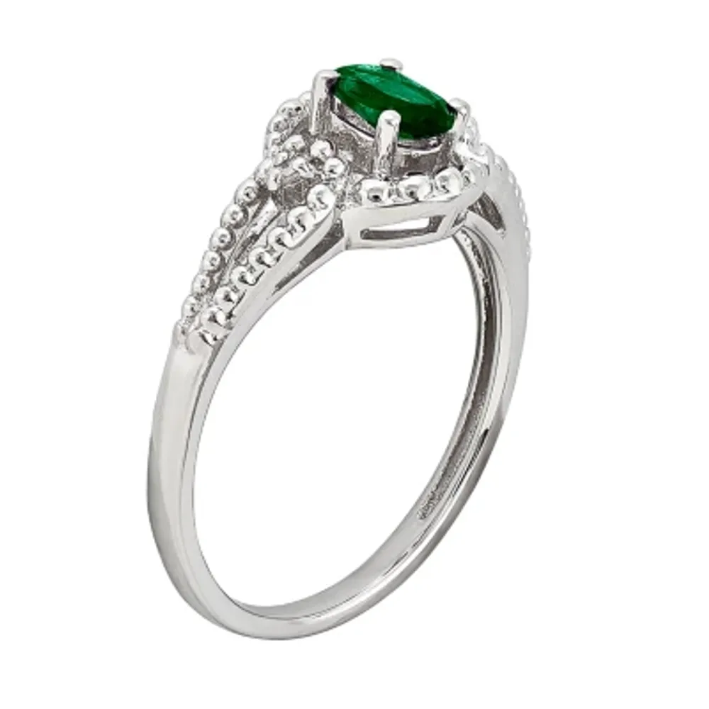 Womens Diamond Accent Lab Created Emerald Sterling Silver Halo Ring