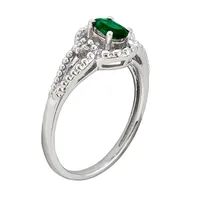 Womens Diamond Accent Lab Created Emerald Sterling Silver Halo Ring