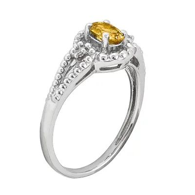 Womens Diamond Accent Genuine Yellow Citrine Sterling Silver Oval Halo Cocktail Ring