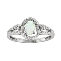 Womens Diamond Accent Lab Created White Opal Sterling Silver Oval Halo Cocktail Ring