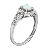 Womens Diamond Accent Lab Created White Opal Sterling Silver Oval Halo Cocktail Ring