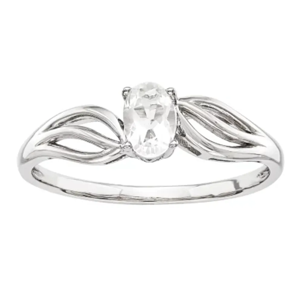 Womens Genuine White Topaz Sterling Silver Oval Solitaire Cocktail Ring