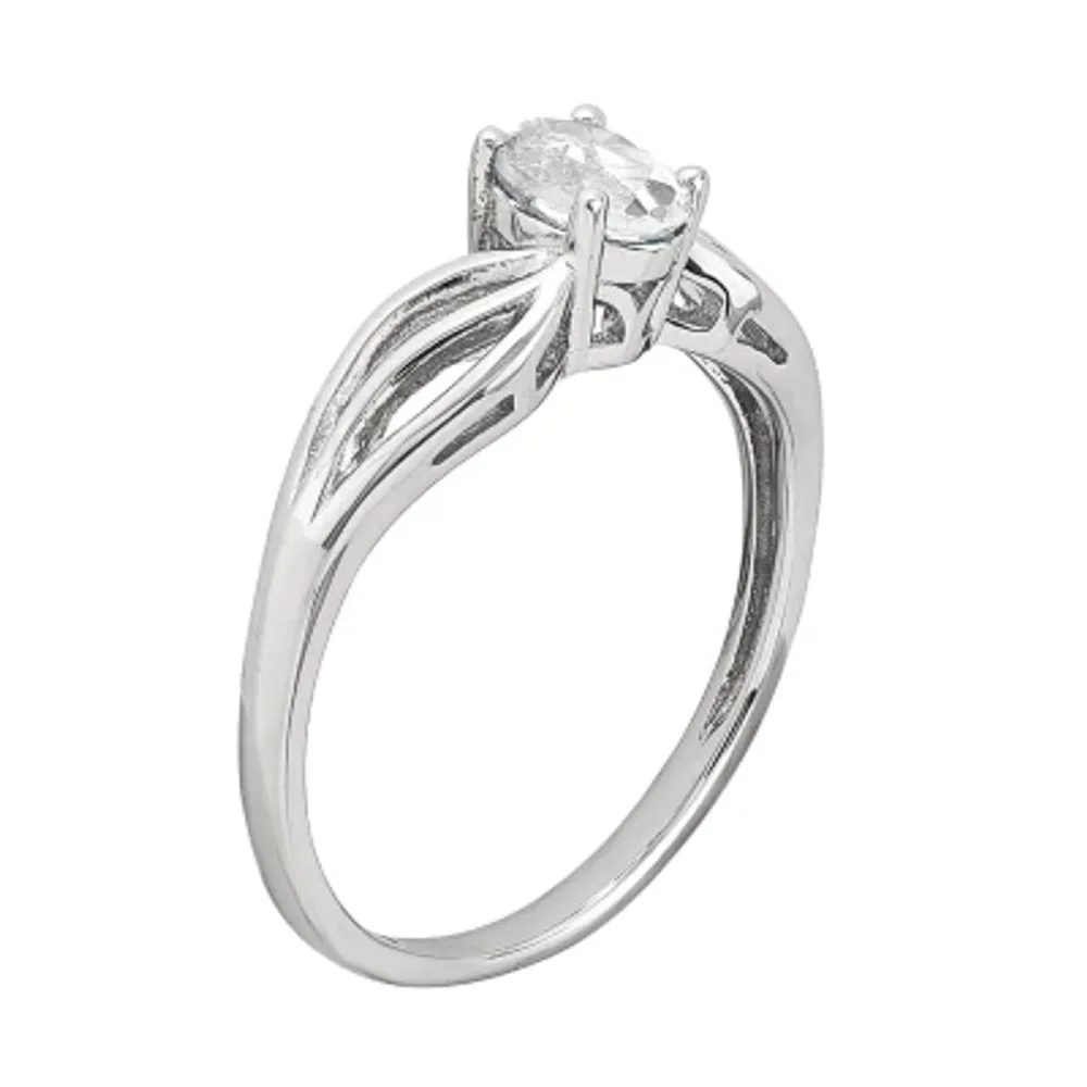 Womens Genuine White Topaz Sterling Silver Oval Solitaire Cocktail Ring