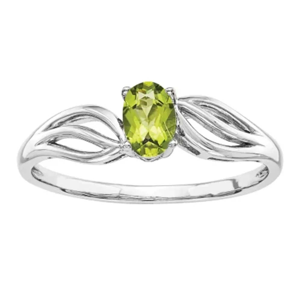 Womens Genuine Green Peridot Sterling Silver Oval Solitaire Cocktail Ring