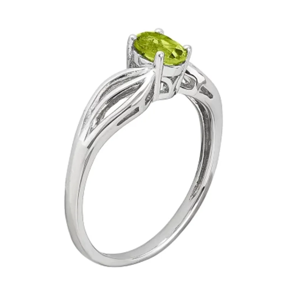 Womens Genuine Green Peridot Sterling Silver Solitaire Cocktail Ring