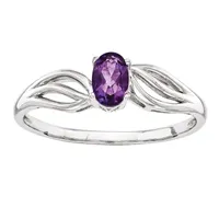 Womens Genuine Purple Amethyst Sterling Silver Oval Solitaire Cocktail Ring