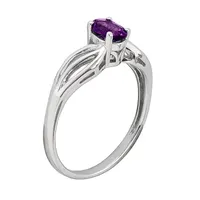 Womens Genuine Purple Amethyst Sterling Silver Oval Solitaire Cocktail Ring