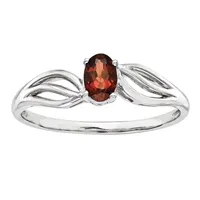 Womens Genuine Red Garnet Sterling Silver Oval Solitaire Bypass  Cocktail Ring