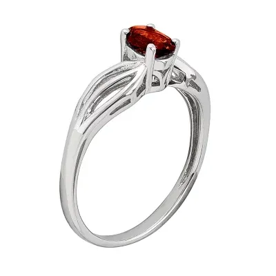 Womens Genuine Red Garnet Sterling Silver Oval Solitaire Bypass  Cocktail Ring