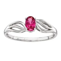 Womens Lab Created Red Ruby  Solitare Ring Sterling Silver