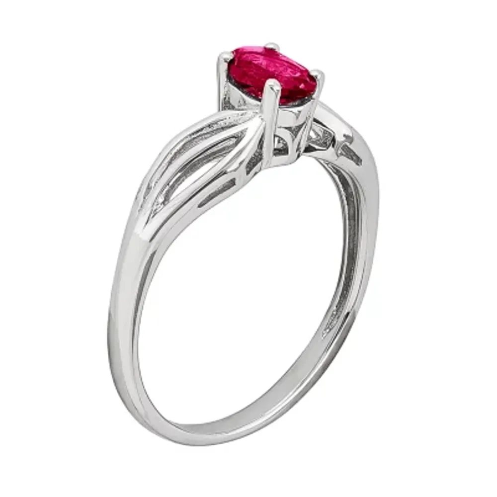 Womens Lab Created Red Ruby  Solitare Ring Sterling Silver