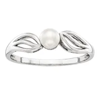 Womens White Cultured Freshwater Pearl Sterling Silver Round Solitaire Cocktail Ring