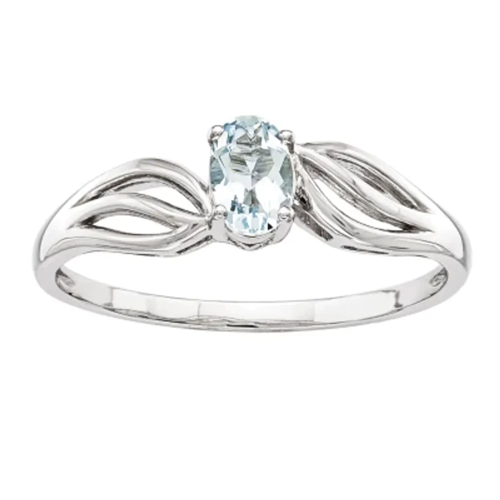 Womens Genuine Blue Aquamarine Sterling Silver Oval Solitaire Cocktail Ring