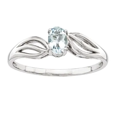 Womens Genuine Blue Aquamarine Sterling Silver Oval Solitaire Cocktail Ring