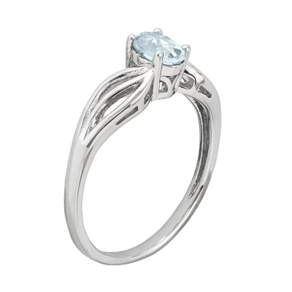 Womens Genuine Blue Aquamarine Sterling Silver Solitaire Cocktail Ring