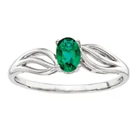 Womens Lab Created Green Emerald Sterling Silver Solitaire Cocktail Ring