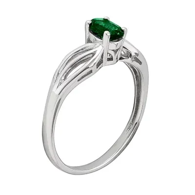 Womens Lab Created Green Emerald Sterling Silver Solitaire Cocktail Ring