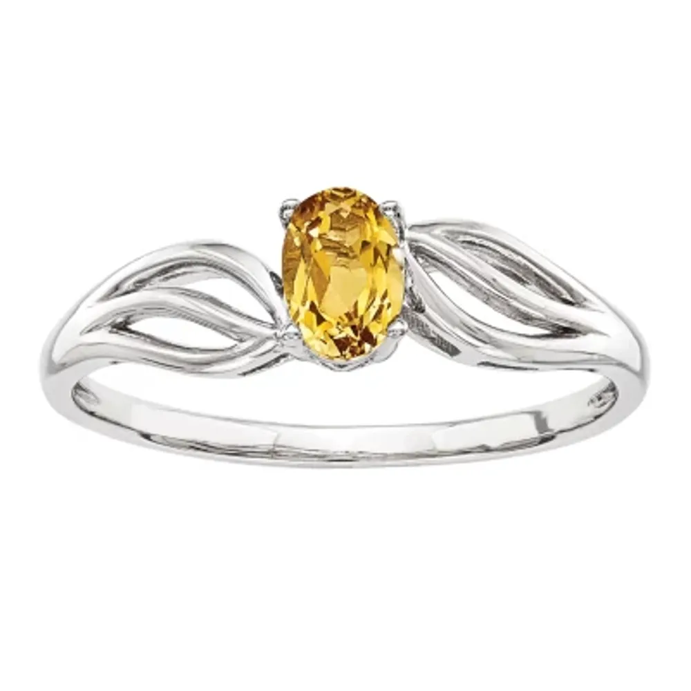 Womens Genuine Yellow Citrine Sterling Silver Oval Solitaire Cocktail Ring