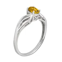 Womens Genuine Yellow Citrine Sterling Silver Oval Solitaire Cocktail Ring