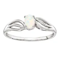 Womens Lab Created White Opal Sterling Silver Oval Solitaire Cocktail Ring