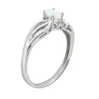 Womens Lab Created White Opal Sterling Silver Oval Solitaire Cocktail Ring