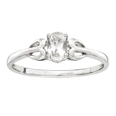 Womens Genuine White Topaz Sterling Silver Heart Oval Delicate Cocktail Ring