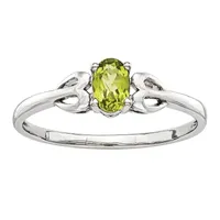 Womens Genuine Green Peridot Sterling Silver Heart Oval Delicate Cocktail Ring