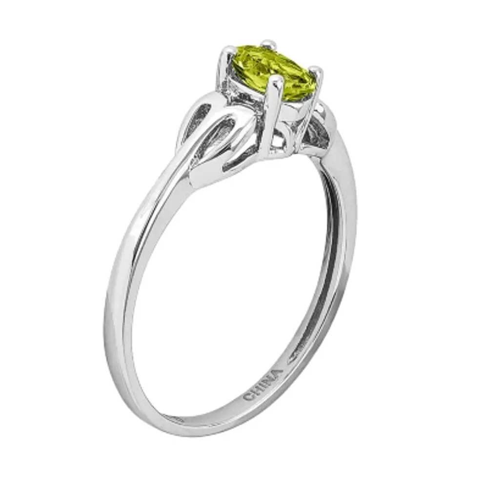 Womens Genuine Green Peridot Sterling Silver Heart Oval Delicate Cocktail Ring