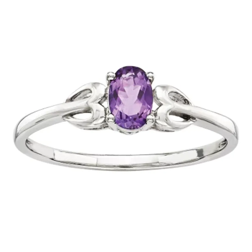 Womens Genuine Purple Amethyst Sterling Silver Heart Oval Delicate Cocktail Ring