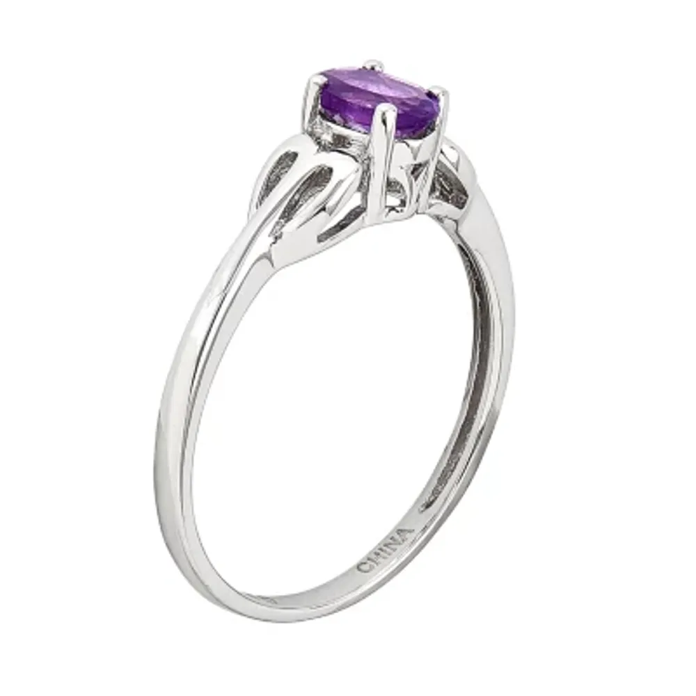 Womens Genuine Purple Amethyst Sterling Silver Heart Oval Delicate Cocktail Ring