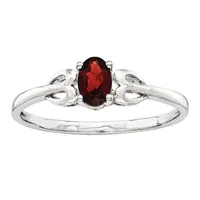 Womens Genuine Red Garnet Sterling Silver Oval Delicate Cocktail Ring