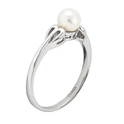 Womens 4MM White Cultured Freshwater Pearl Sterling Silver Delicate Cocktail Ring