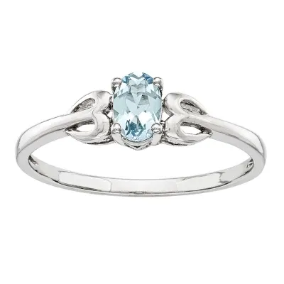 Womens Genuine Blue Aquamarine Sterling Silver Heart Oval Delicate Cocktail Ring