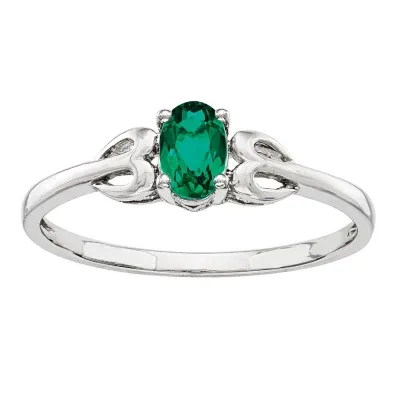 Womens Lab Created Green Emerald Sterling Silver Heart Oval Delicate Cocktail Ring