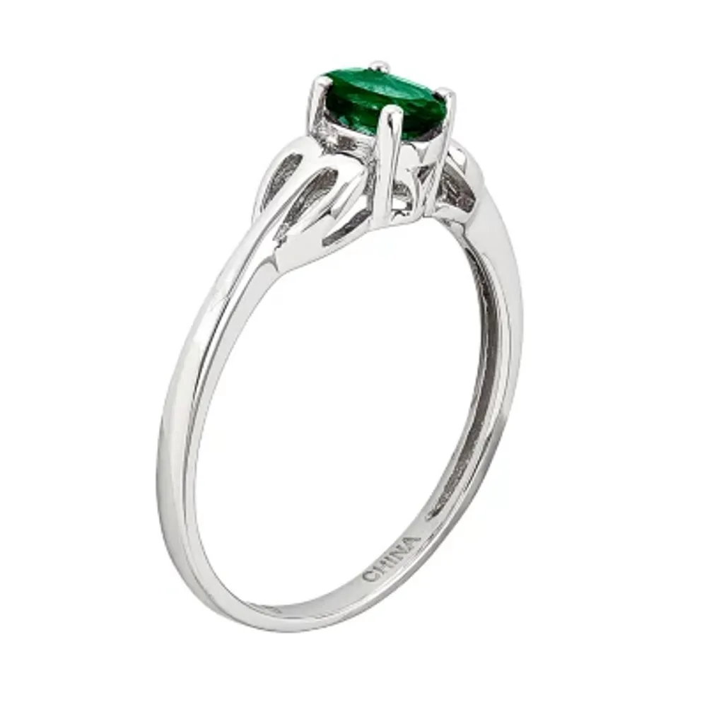 Womens Lab Created Green Emerald Sterling Silver Delicate Cocktail Ring