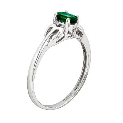 Womens Lab Created Green Emerald Sterling Silver Heart Oval Delicate Cocktail Ring