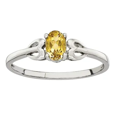 Womens Genuine Yellow Citrine Sterling Silver Heart Oval Delicate Cocktail Ring